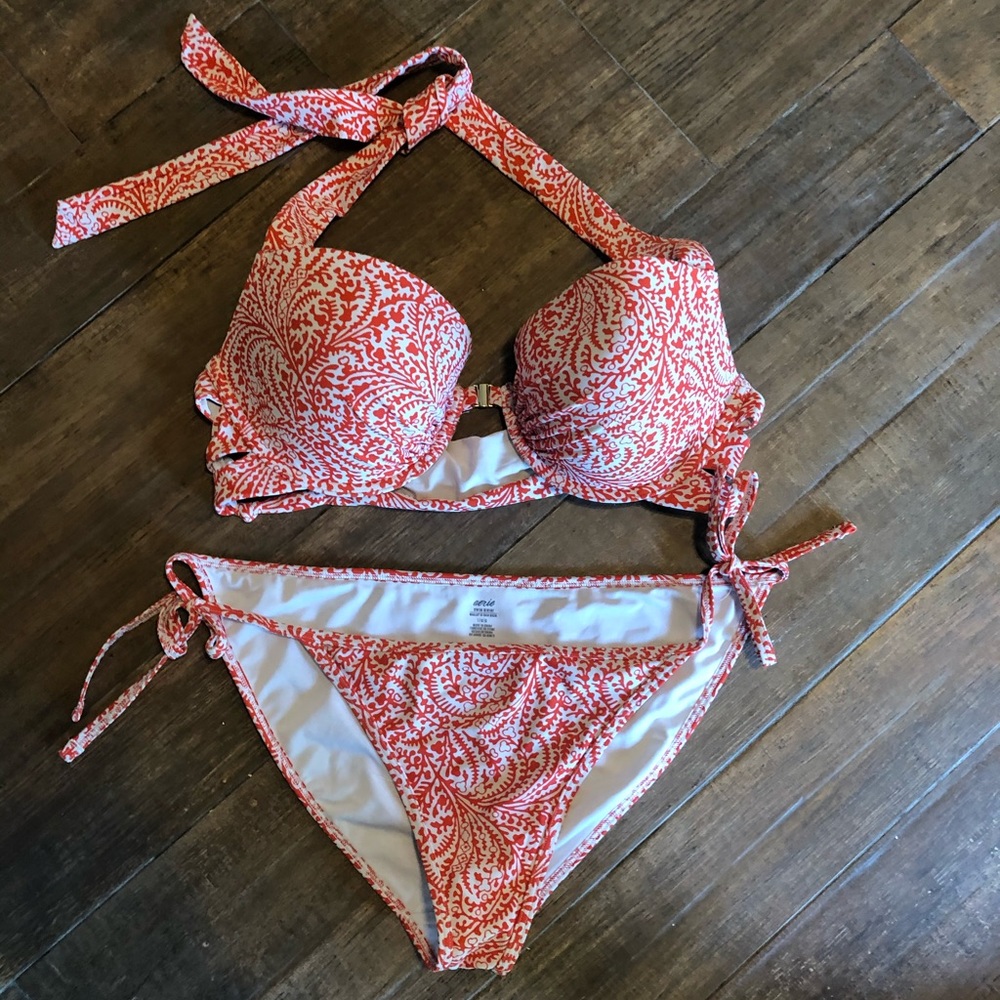 Aerie Orange and White Patterned Bikini